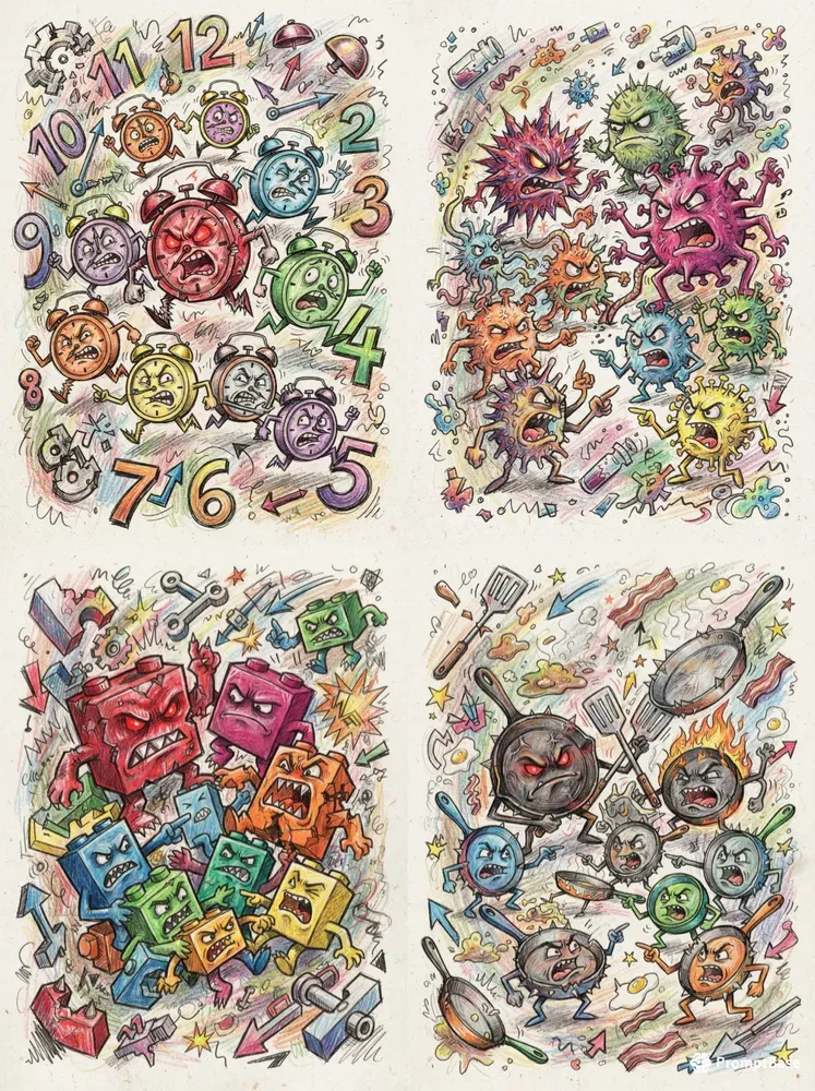 Aggressive Cute Doodles Handdrawn Art