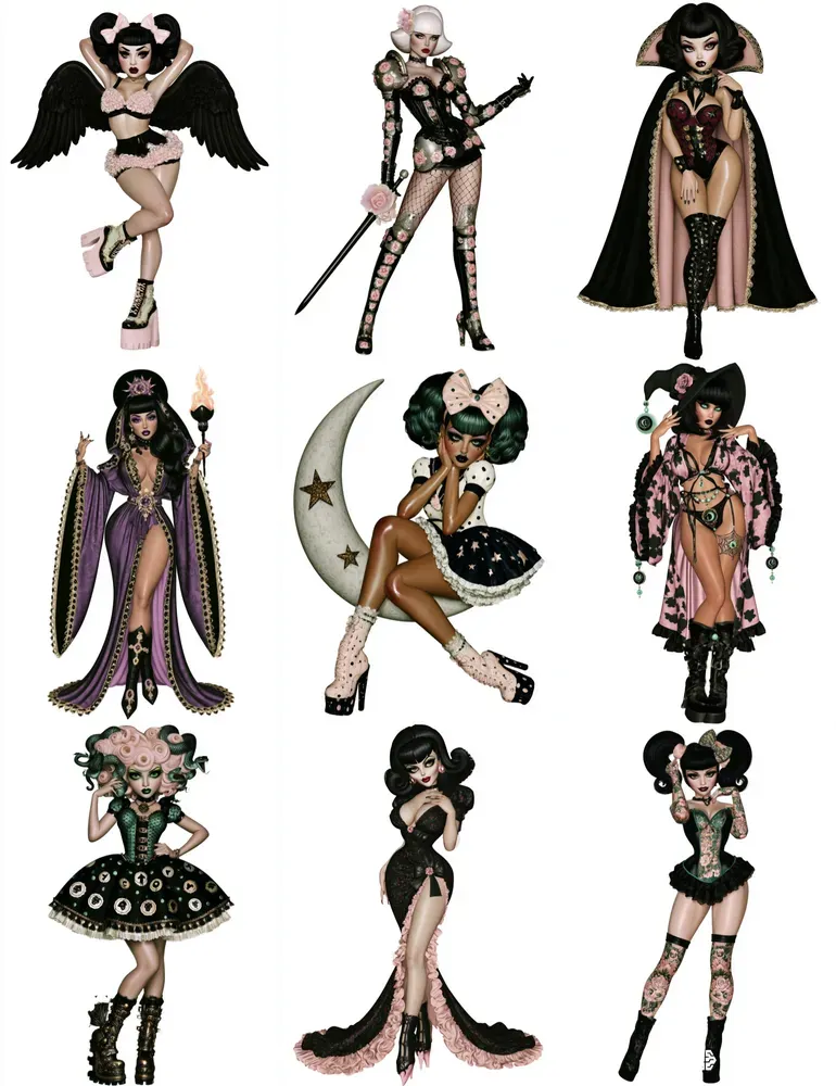 Flirty Gothic Tattoo Girl Clipart