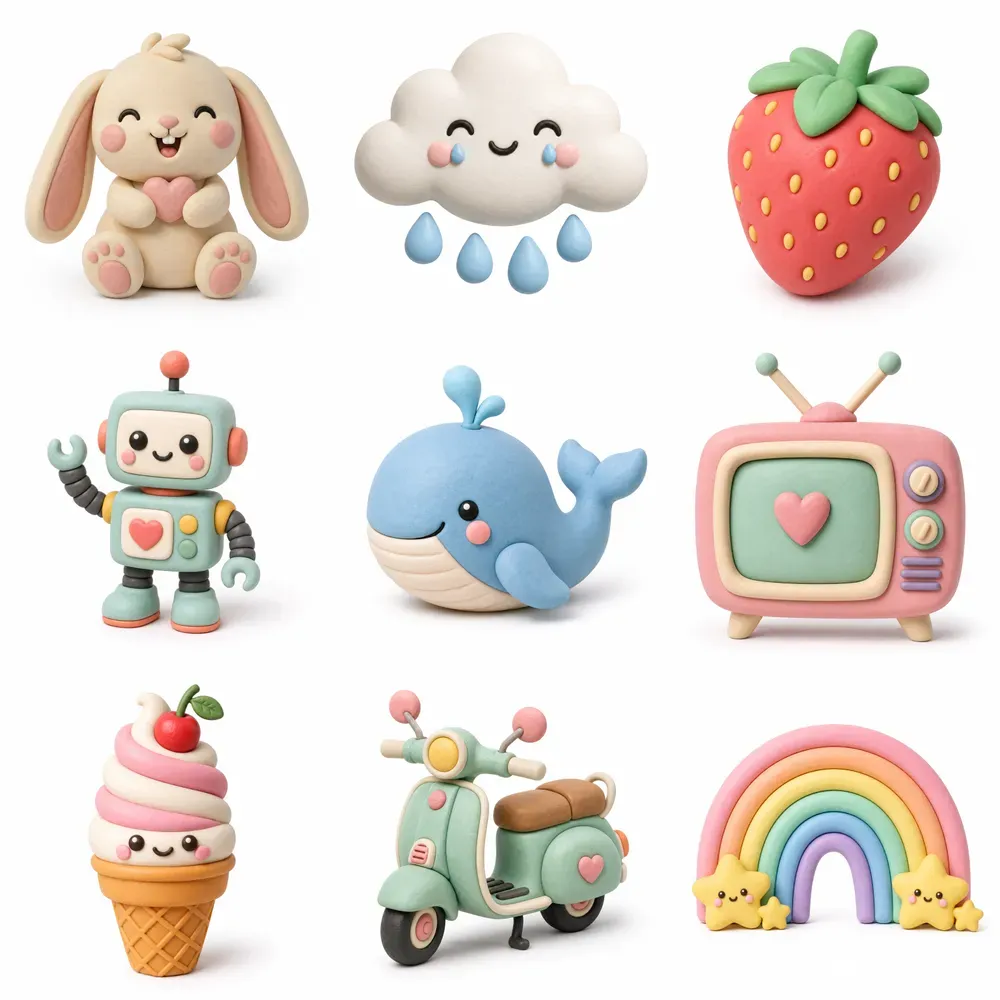 Chunky Pastel Clay Studio Icon Cliparts