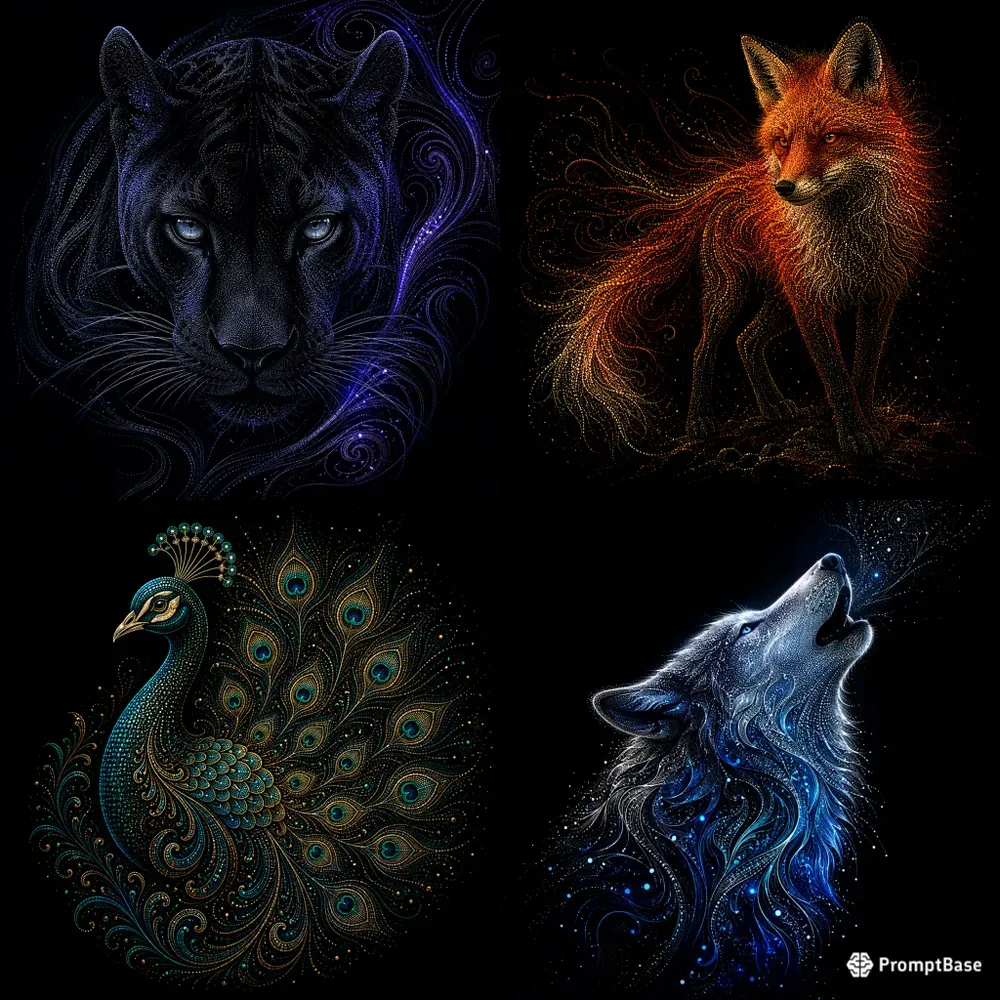 Luminous Dotwork Wildlife Art
