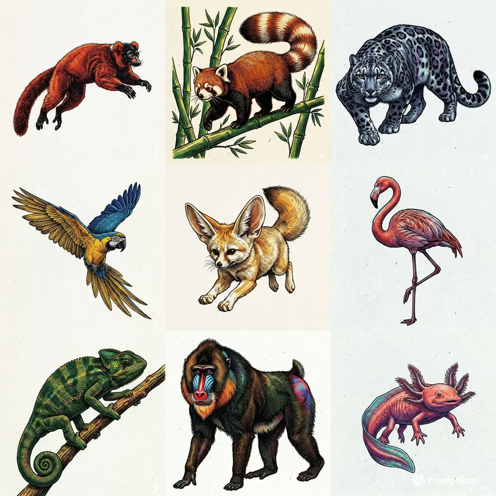Exotic Animal Riso Print Illustrations