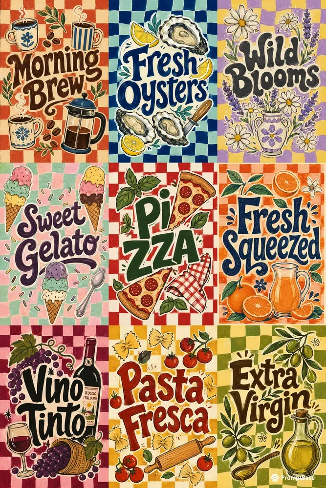 Retro Checkered Cafe Posters