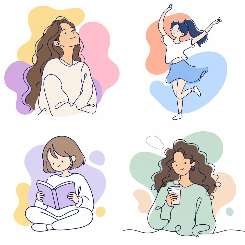 Minimalist Line Art Girl Characters