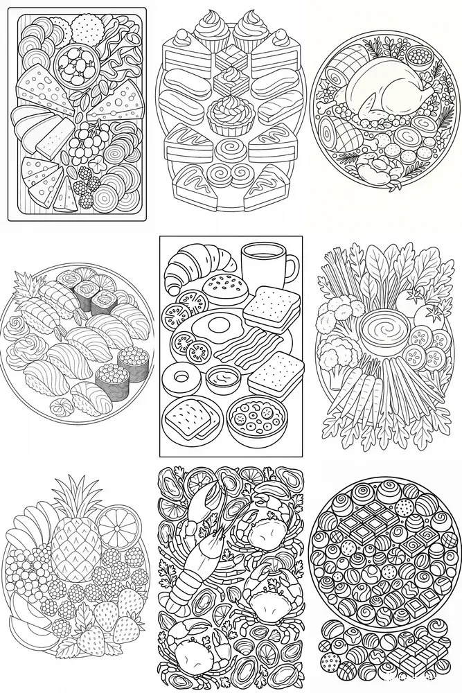 Feast Food Platter Coloring Book Pages