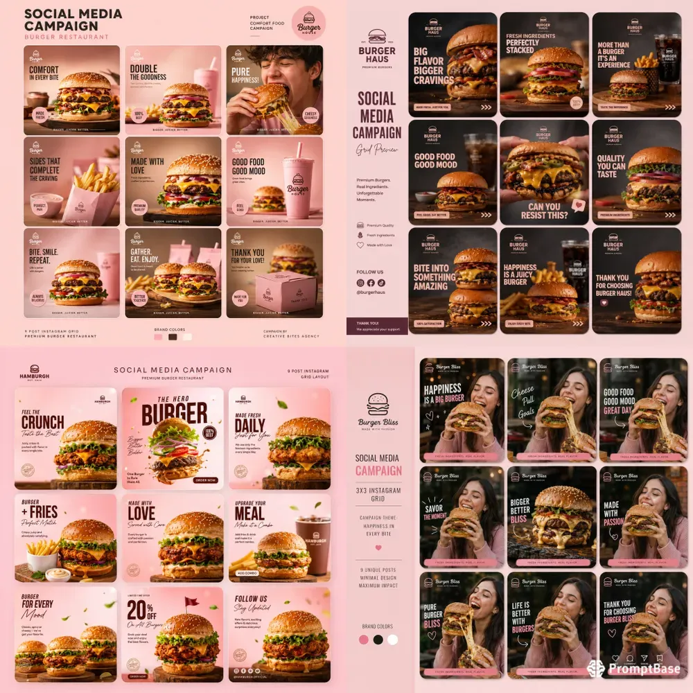 Burger Social Media Grid Campaigns