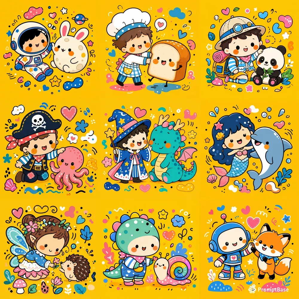 Cute Kawaii Doodle Characters