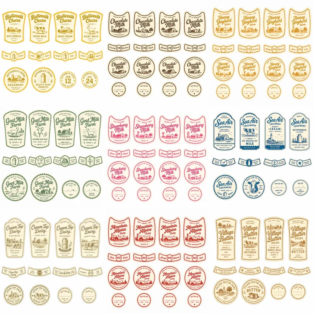 Vintage Dairy Bottle Label Sheets