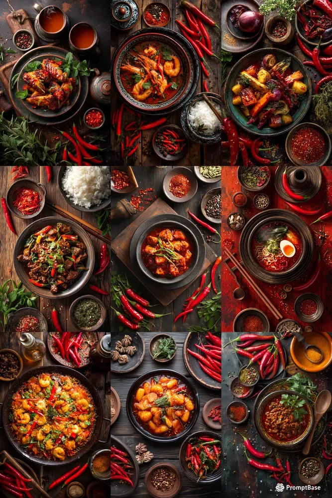 Fiery Topdown Chili Dish Posters