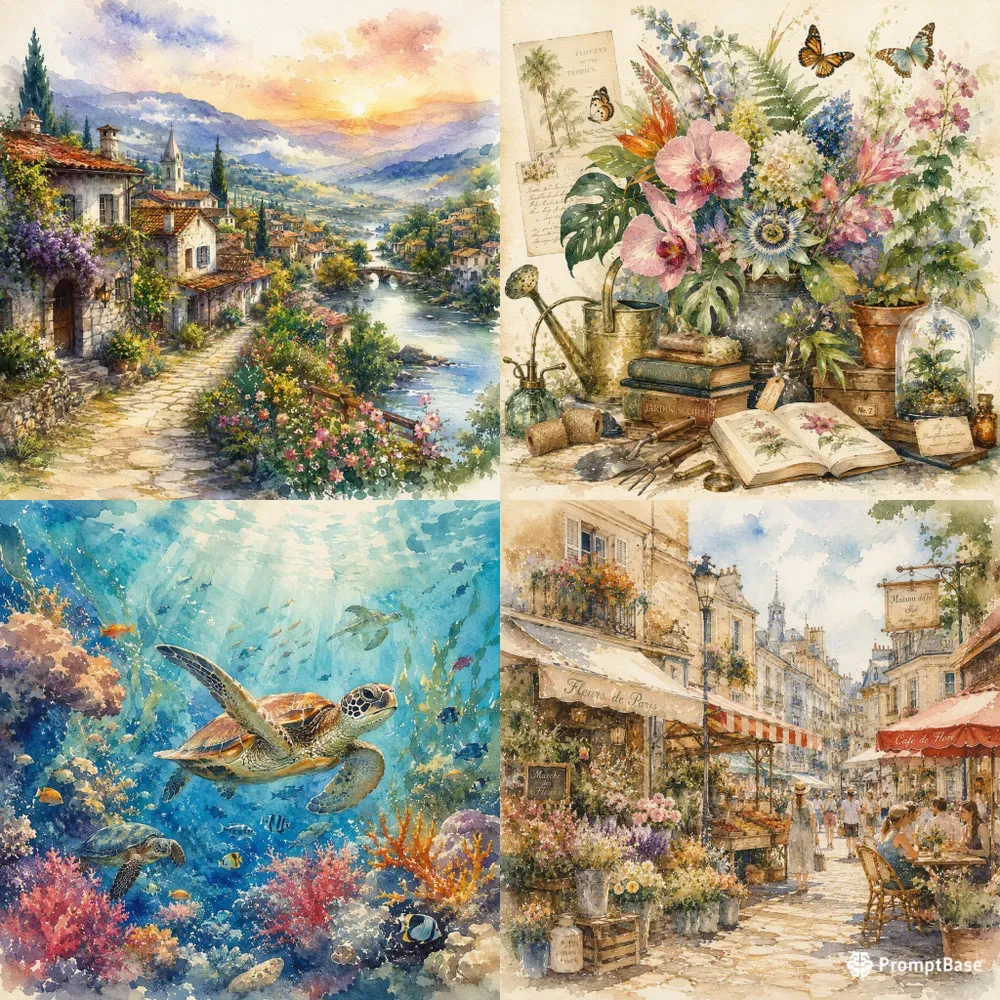 Painterly Watercolor Scenes