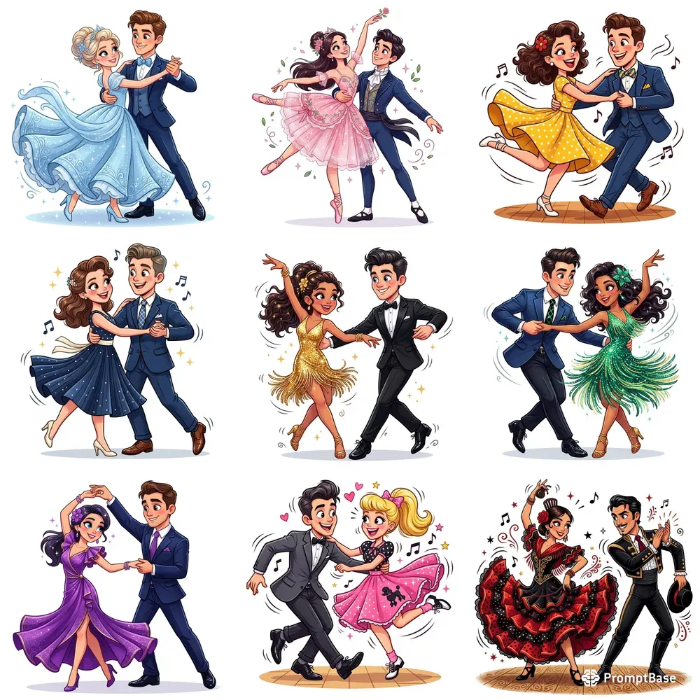Whimsical Dancing Couple Clipart