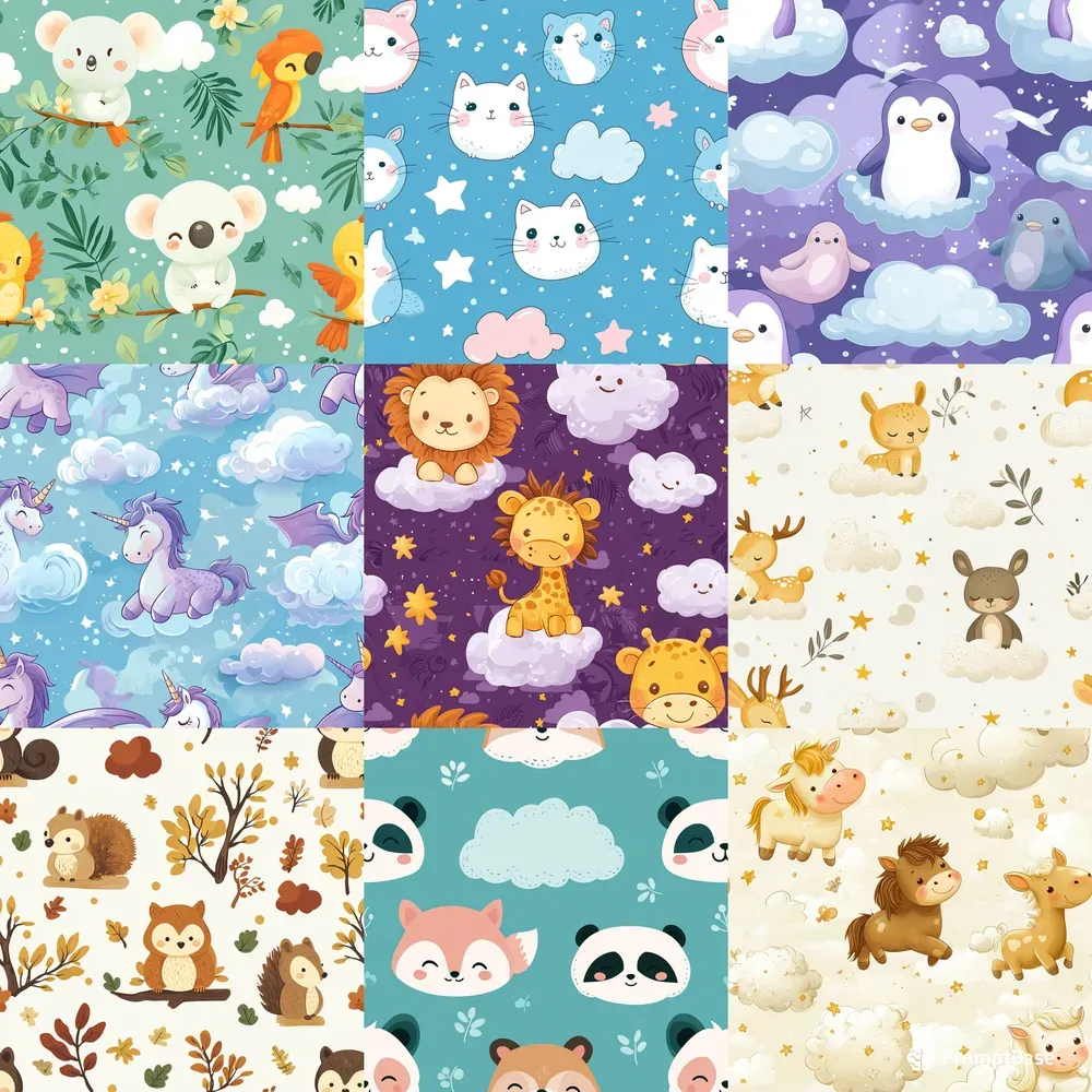 Soft Cloudy Animals Seamless Patterns