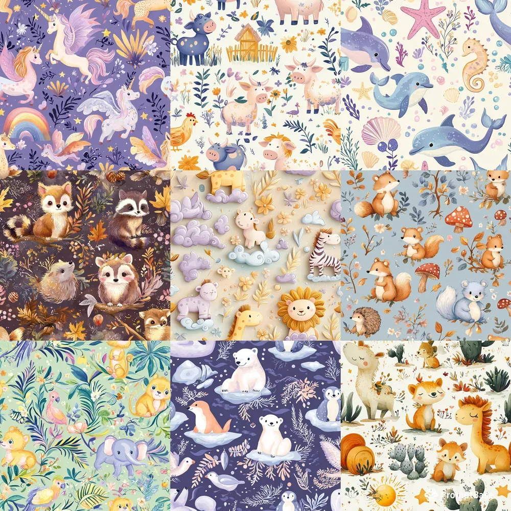 Cute Animals Patterns Pastel Book Style