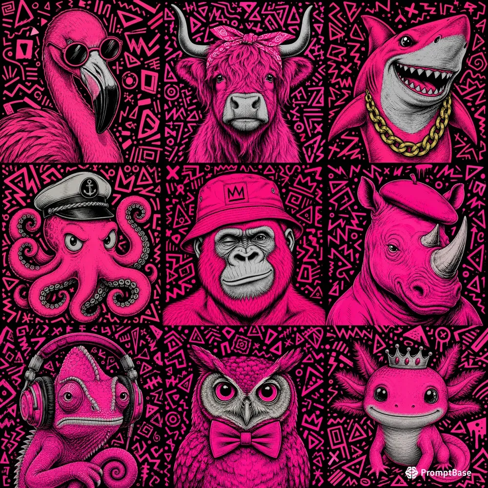 Bold Neon Pop Animal Portraits