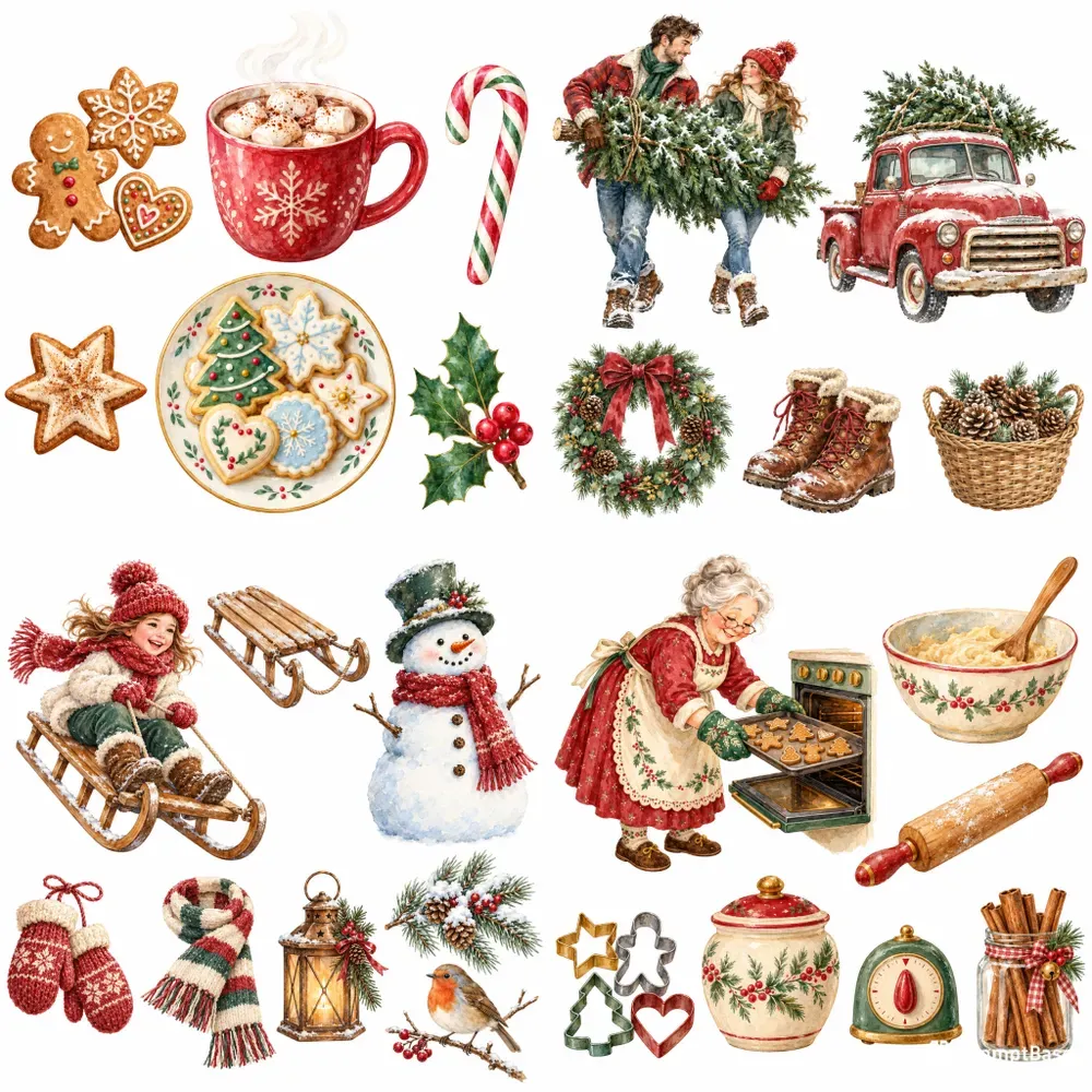 Cozy Christmas Watercolor Clipart