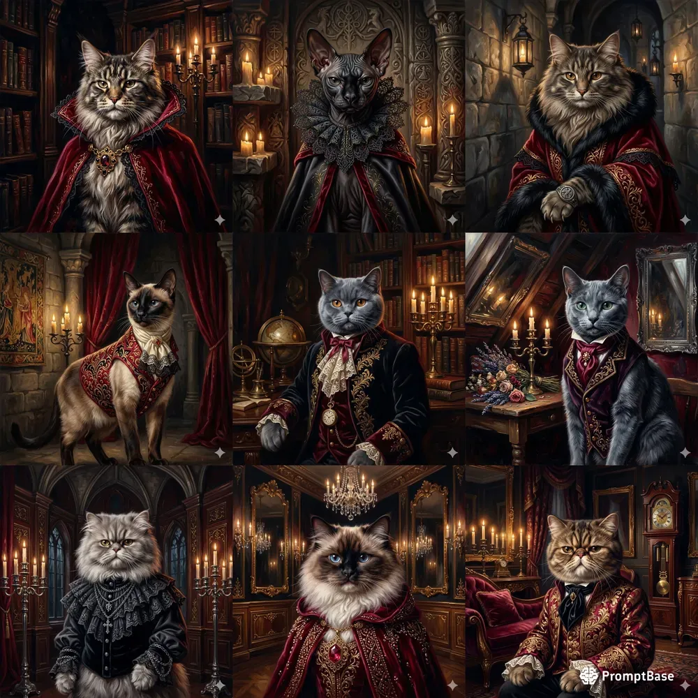 Gothic Vampire Cat Oil Portraits