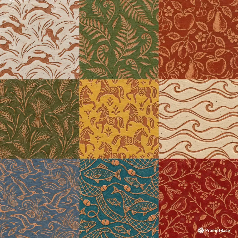 Sgraffito Clay Slip Seamless Tiles