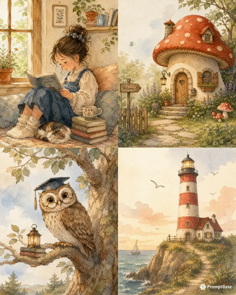 Cozy Storybook Watercolor Scenes