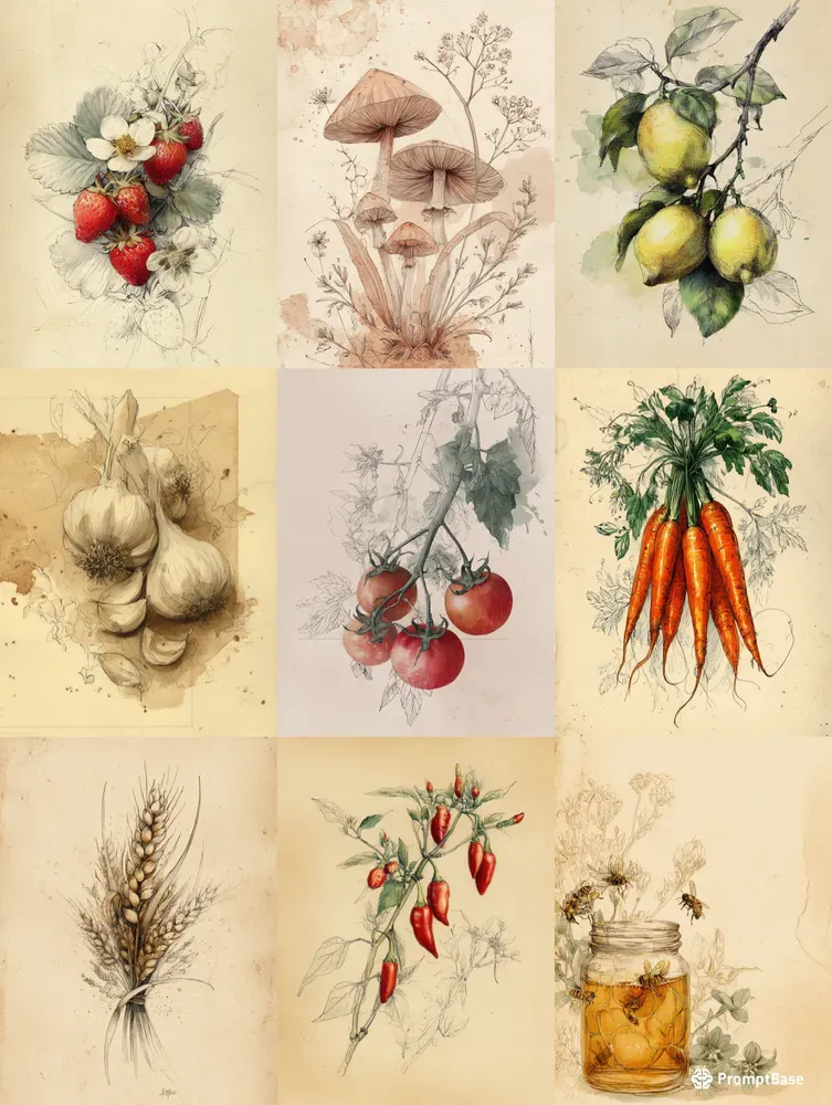 Vintage Kitchen Botanical Art Prints