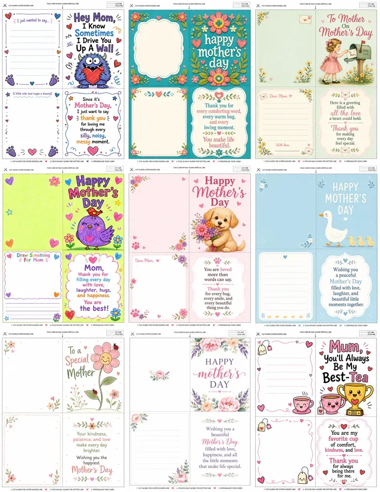 Editable Mothers Day Foldable Cards