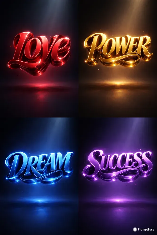 3D Neon Typography Color Variations