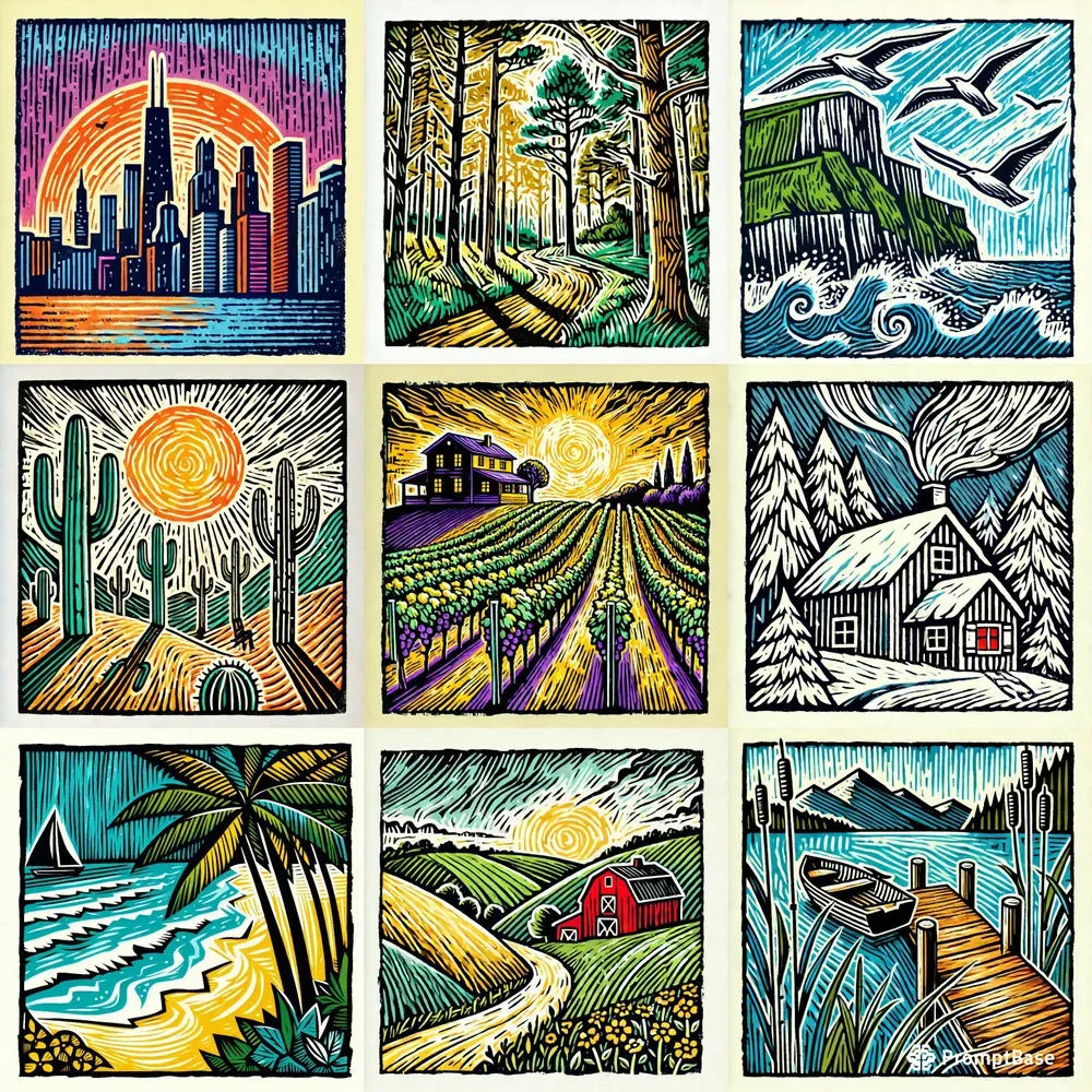 Linocut Landscape Illustrations