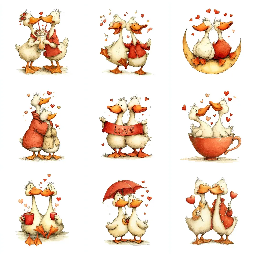 Valentine Goose Couples Clipart