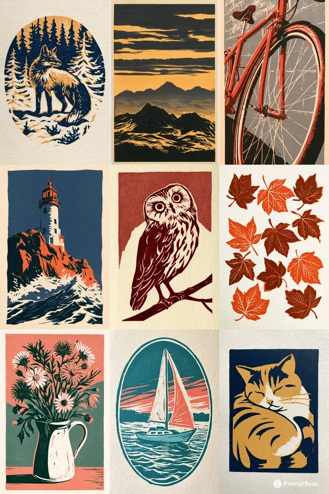 Linocut Relief Print Illustrations