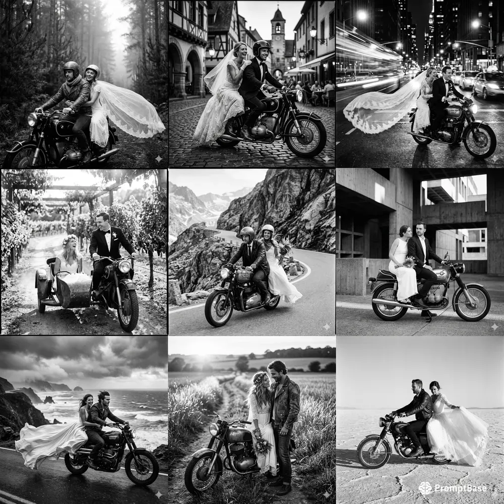 Black And White Wedding Motorcycle Photos