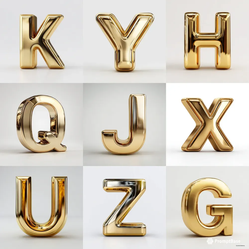 3D Golden Metallic Letters