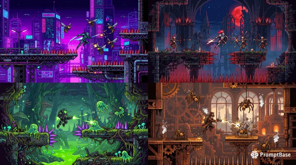 Retro 2D Pixel Platformer Levels