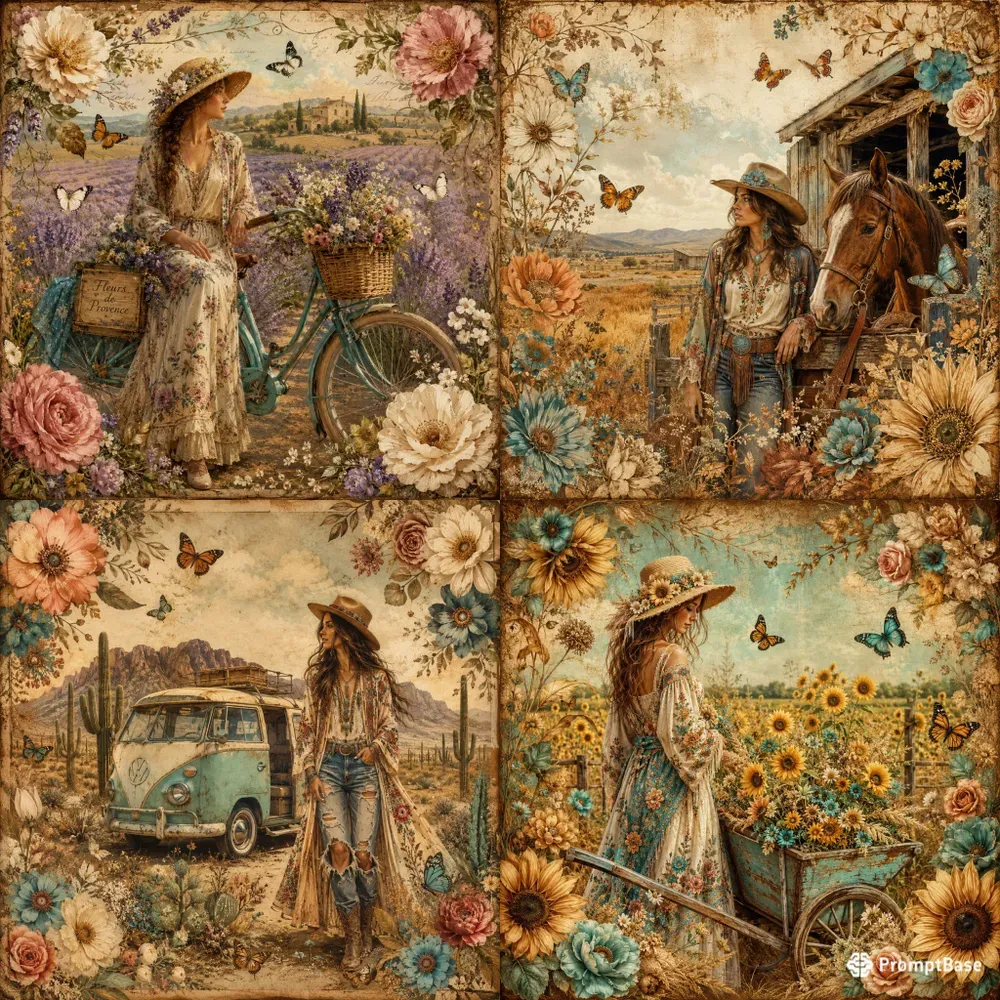 Boho Vintage Floral Prints