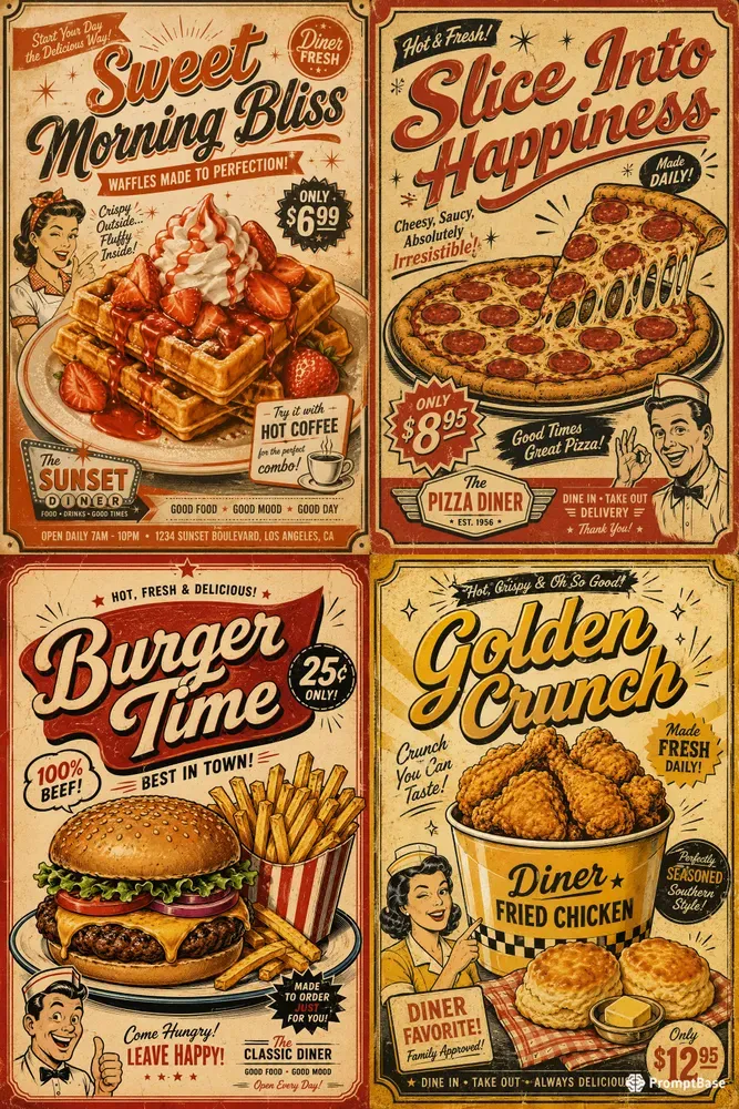 Vintage Diner Food Poster Packs