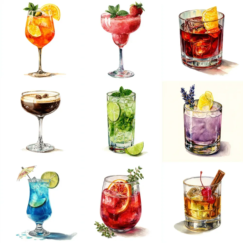 Watercolor Cocktail Illustrations