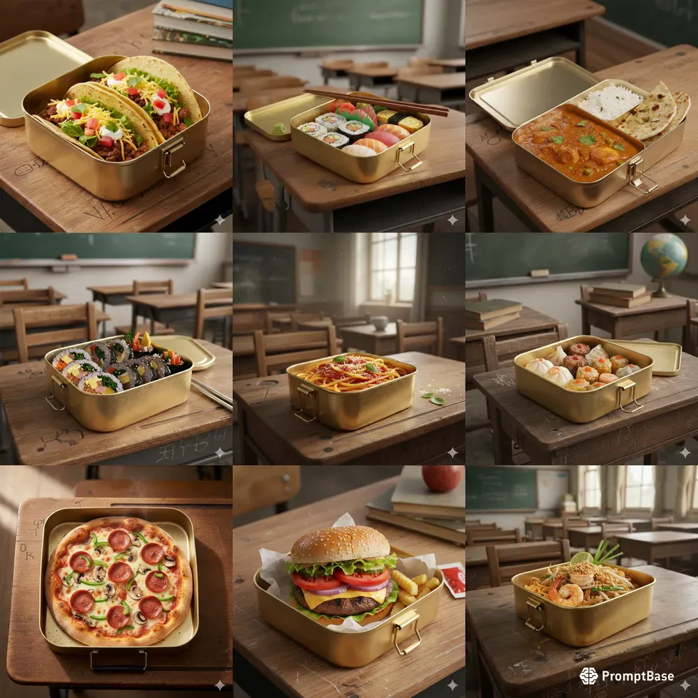 Vintage Golden Lunchbox Food Shots