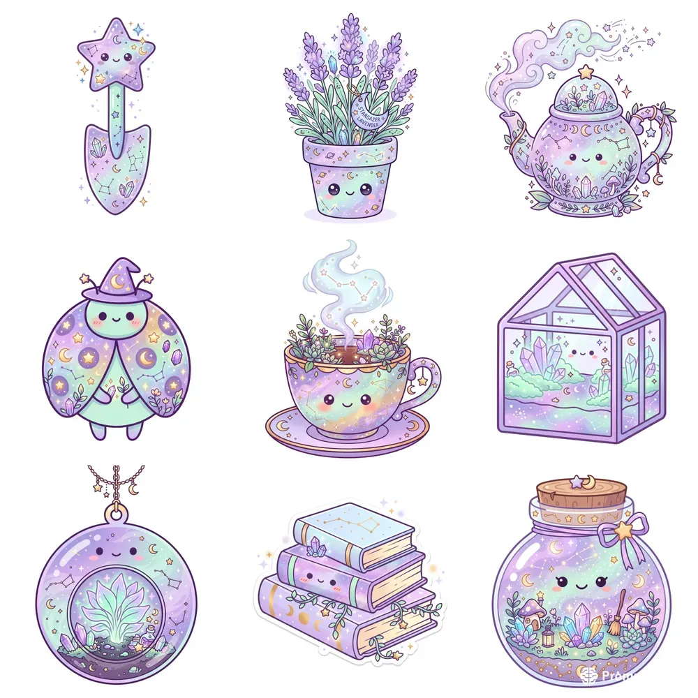 Kawaii Cosmic Witch Greenhouse Cliparts