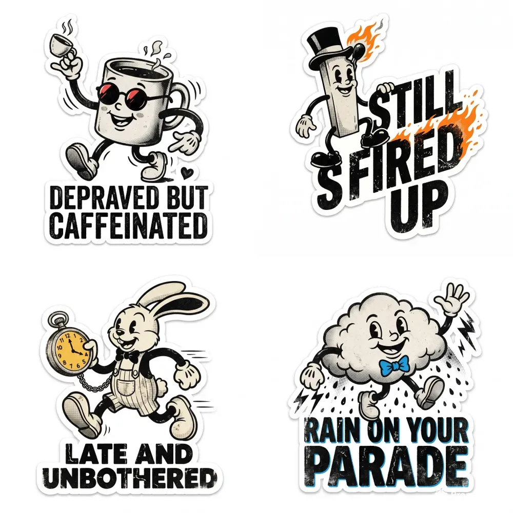 Retro Rubber Hose Mascot Sticker Art