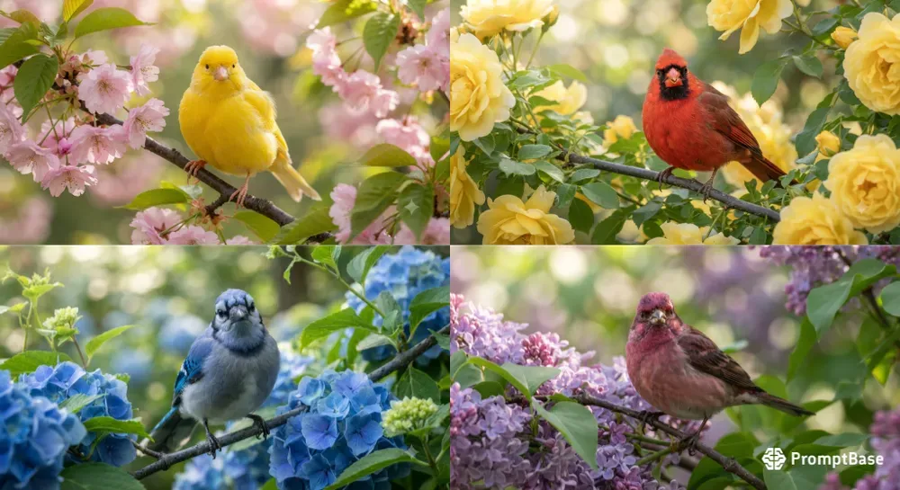 Vibrant Birds And Flowers Portraits