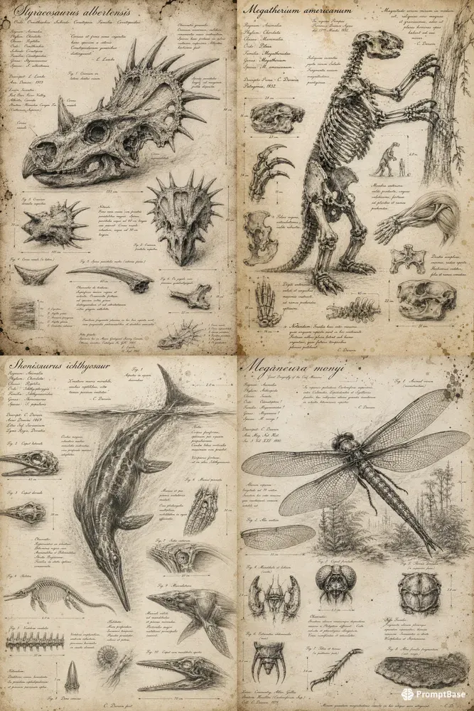 Vintage Paleontology Sketch Journal Art