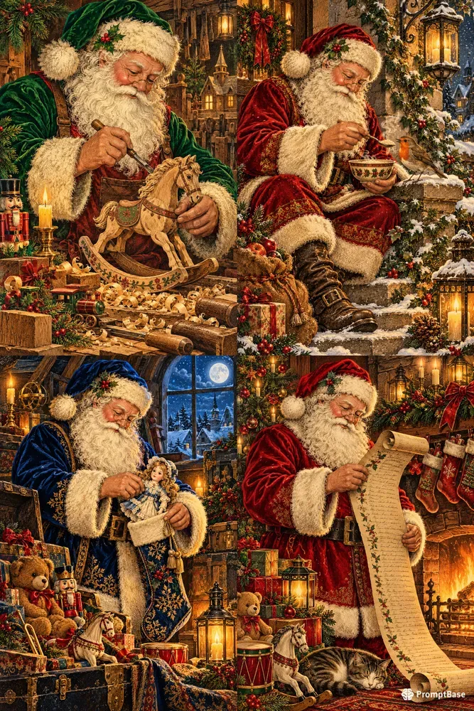 Victorian Santa Greeting Card Art Assets