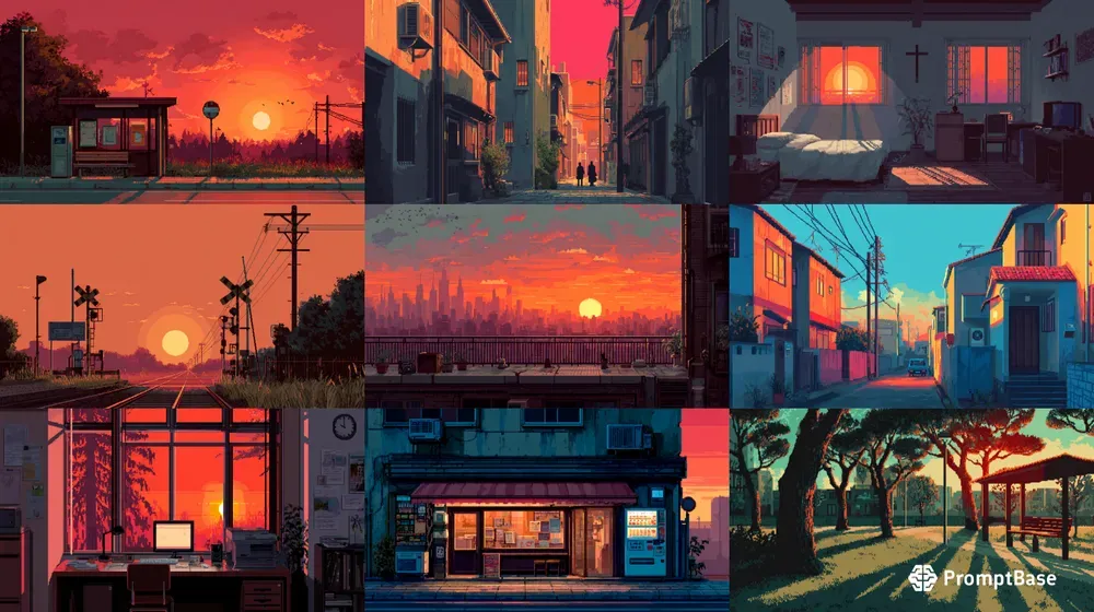 2D Retro Pixel Bg Sunset Glows