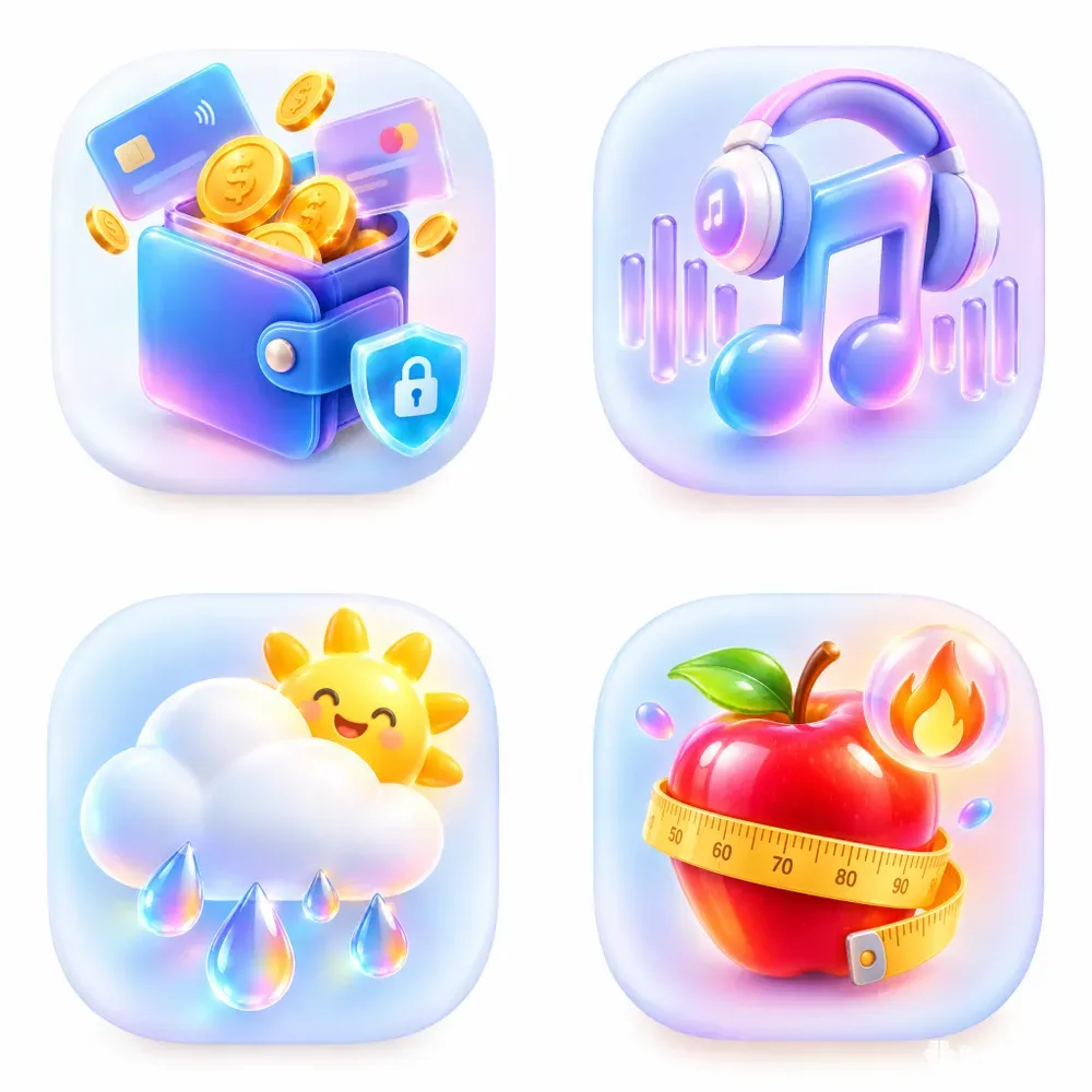 3D Glassmorphic Cute Appicon UI Symbols