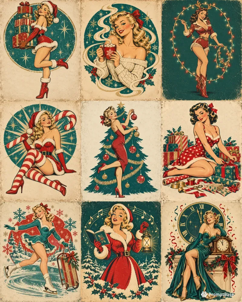Retro Pinup Christmas Tshirt Designs