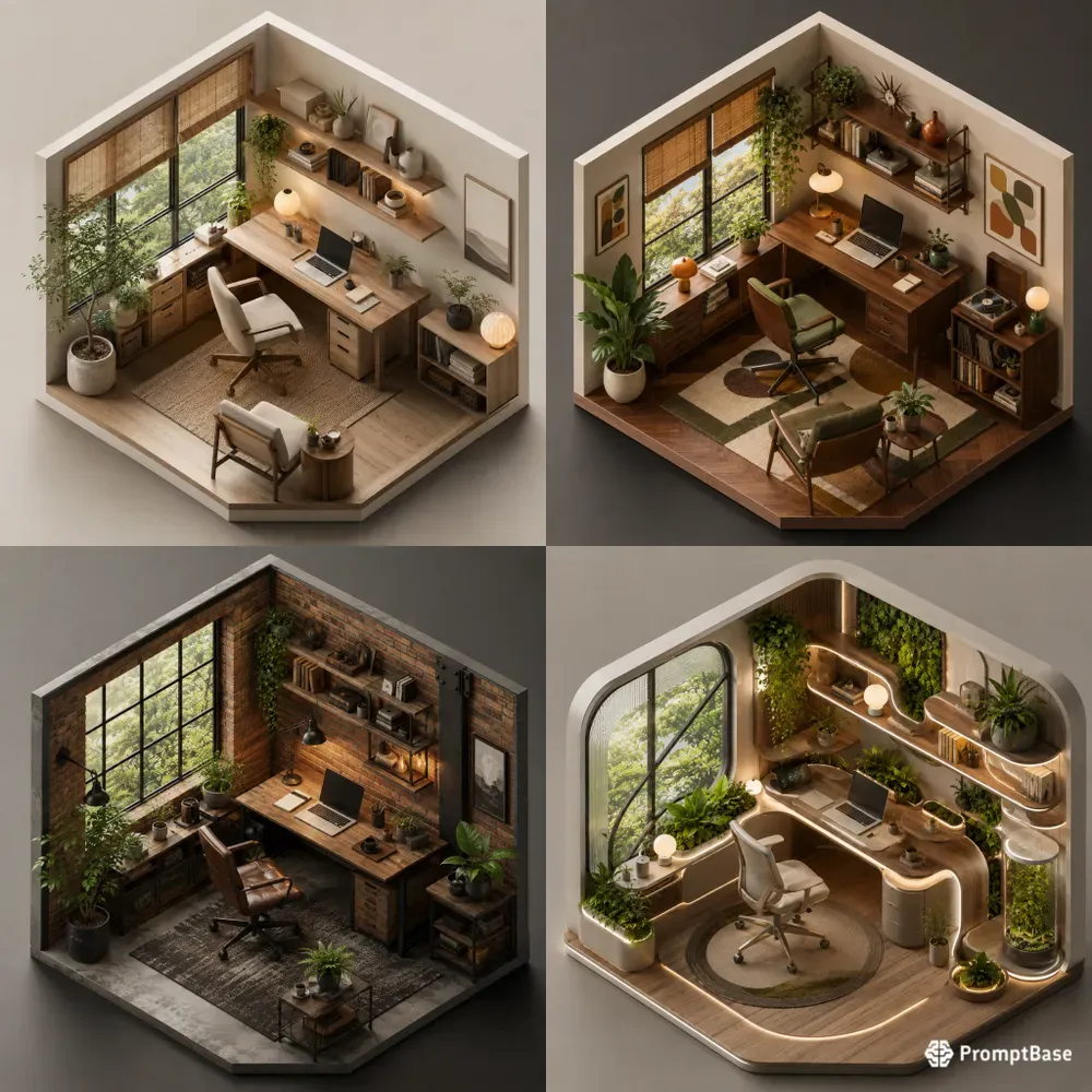 Isometric Cozy Workspace Designs