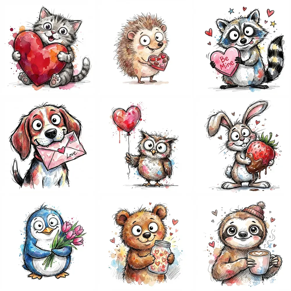 Whimsical Valentine Animals