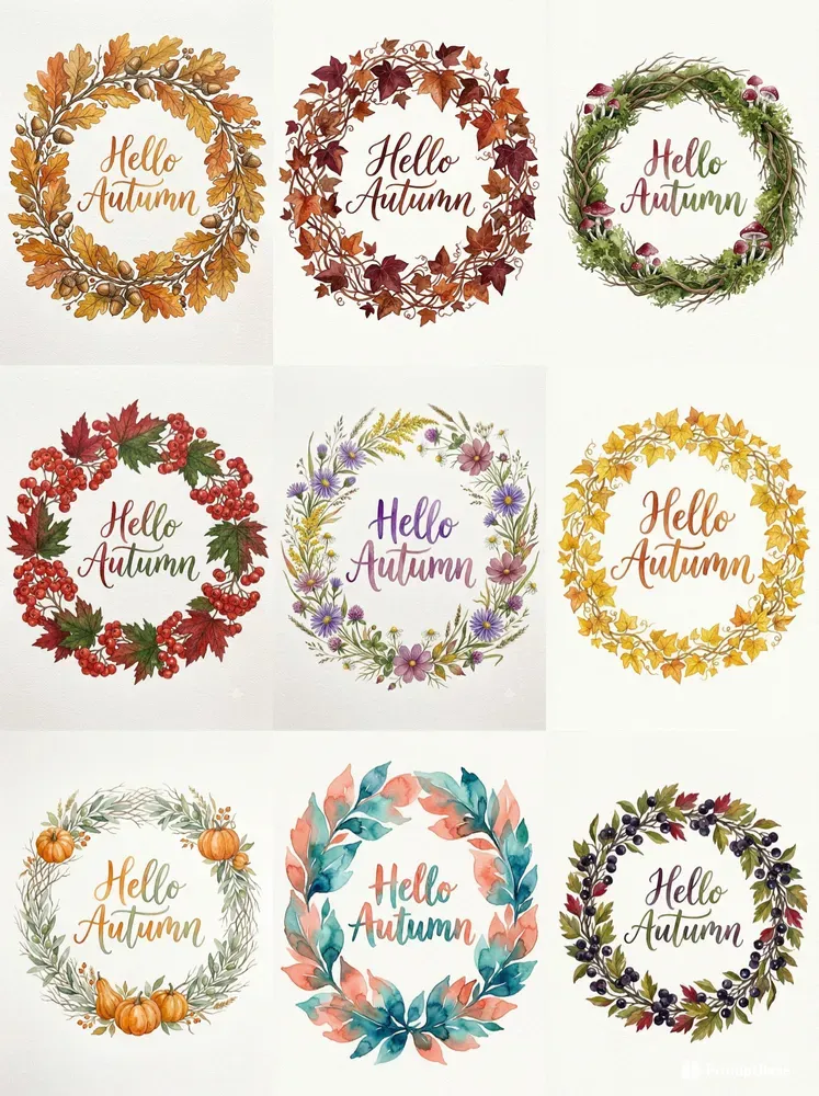 Watercolor Autumn Botanical Wreaths