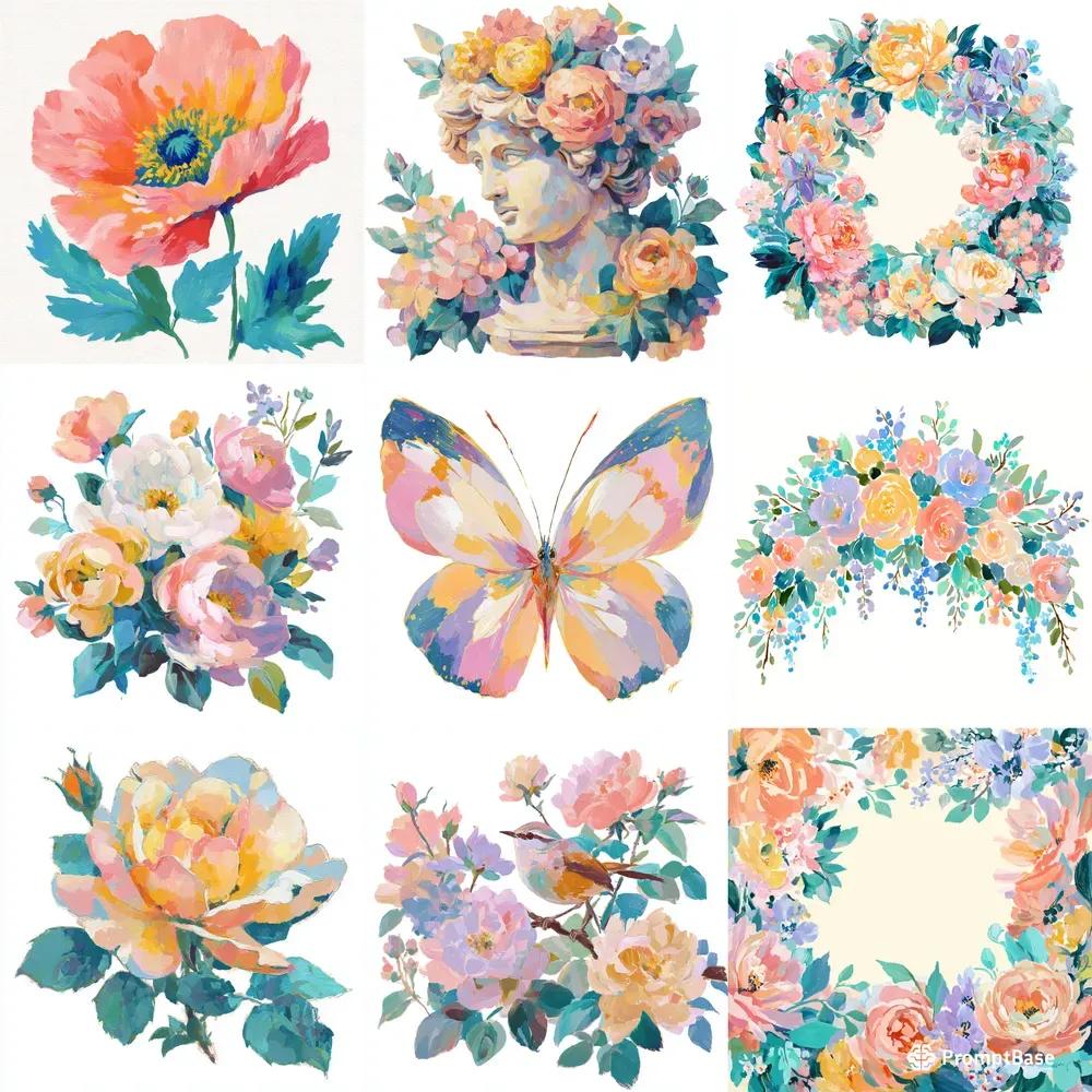 Impressionist Painterly Floral Cliparts