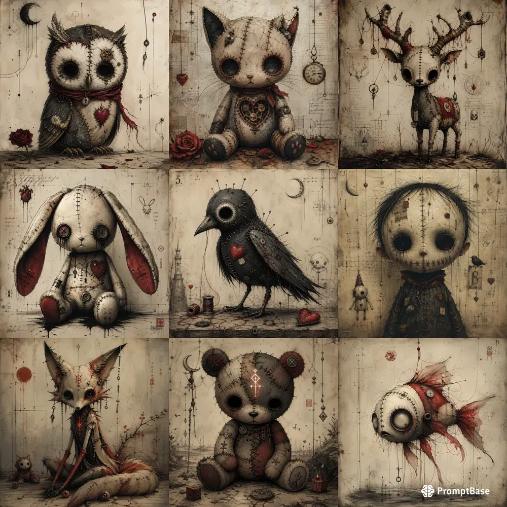 Dark Whimsical Stitched Characters