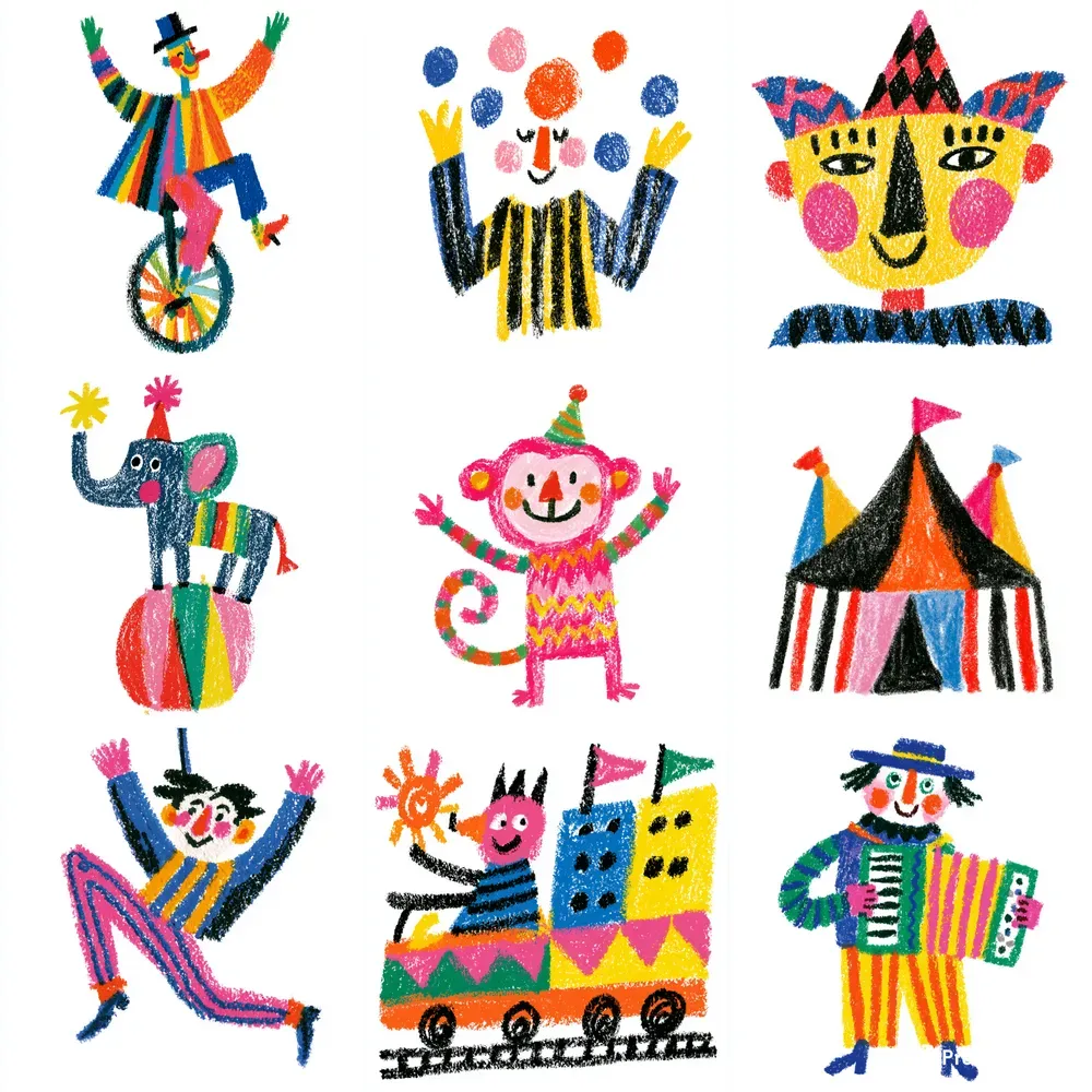 Wax Crayon Hand Painted Carnival Clipart