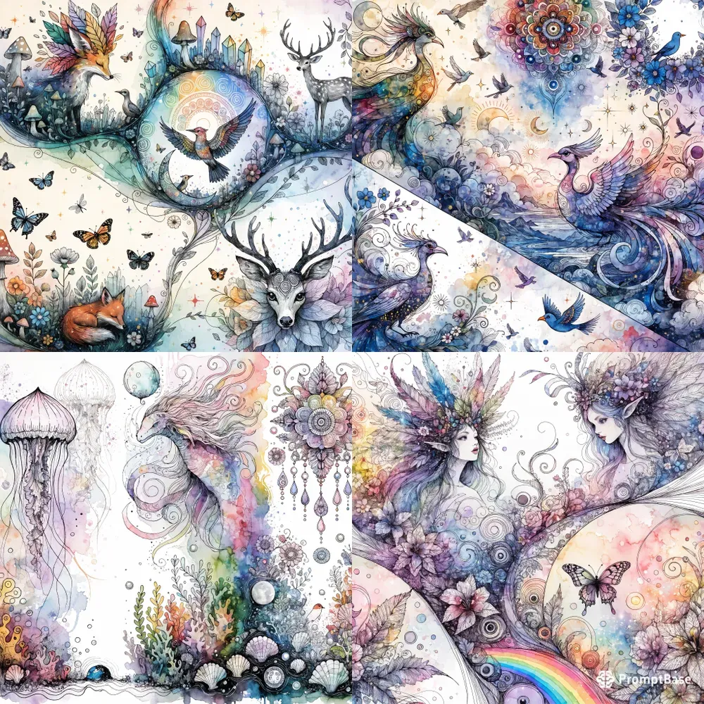 Dreamlike Watercolor Fantasy Collages