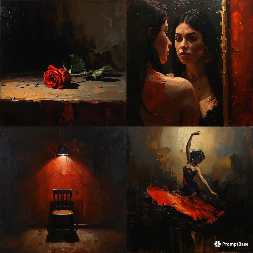 Dramatic Oil Paintings Red Black